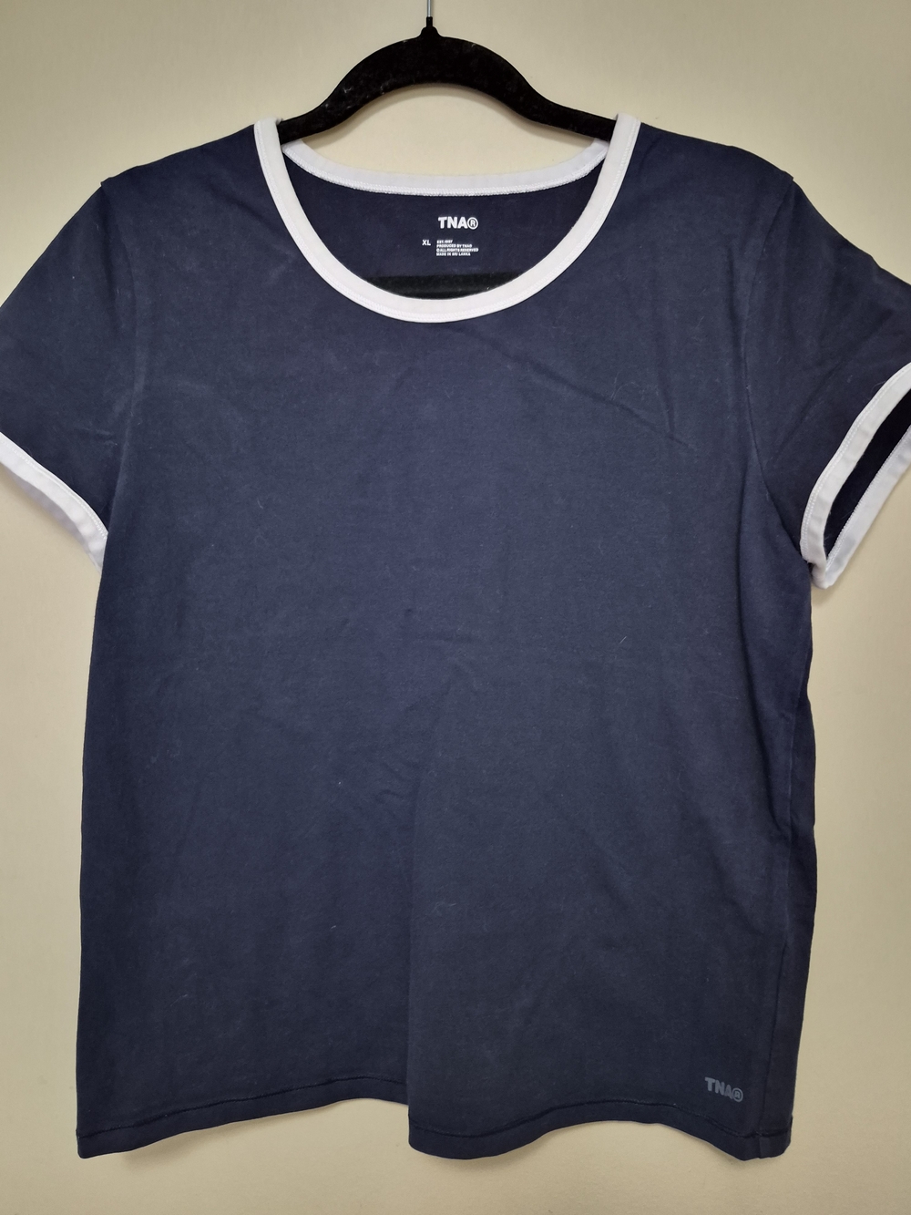 TNA Navy Short Sleeve Ringer Tee with White Trim